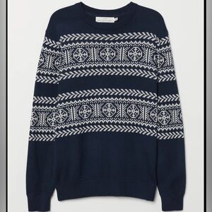 JACQUARD-KNIT SWEATER Dark blue/white, Patterned size XS